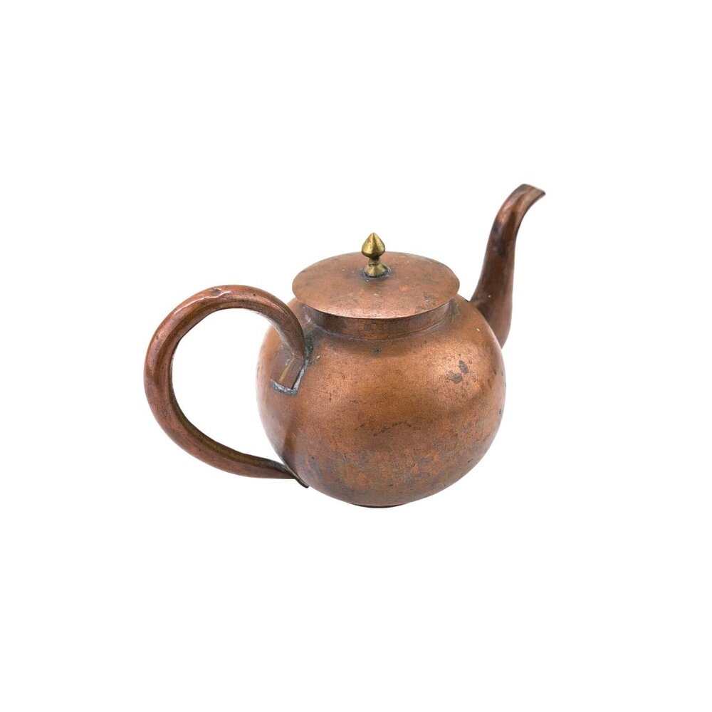 Antique Copper Teapot With Brass Knob Lid China Chinese Patina Kettle Primitive - Picture 3 of 13